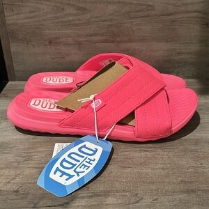 NWT Hey Dude | Christi Electric Pink Flat Slide Mono Sandals